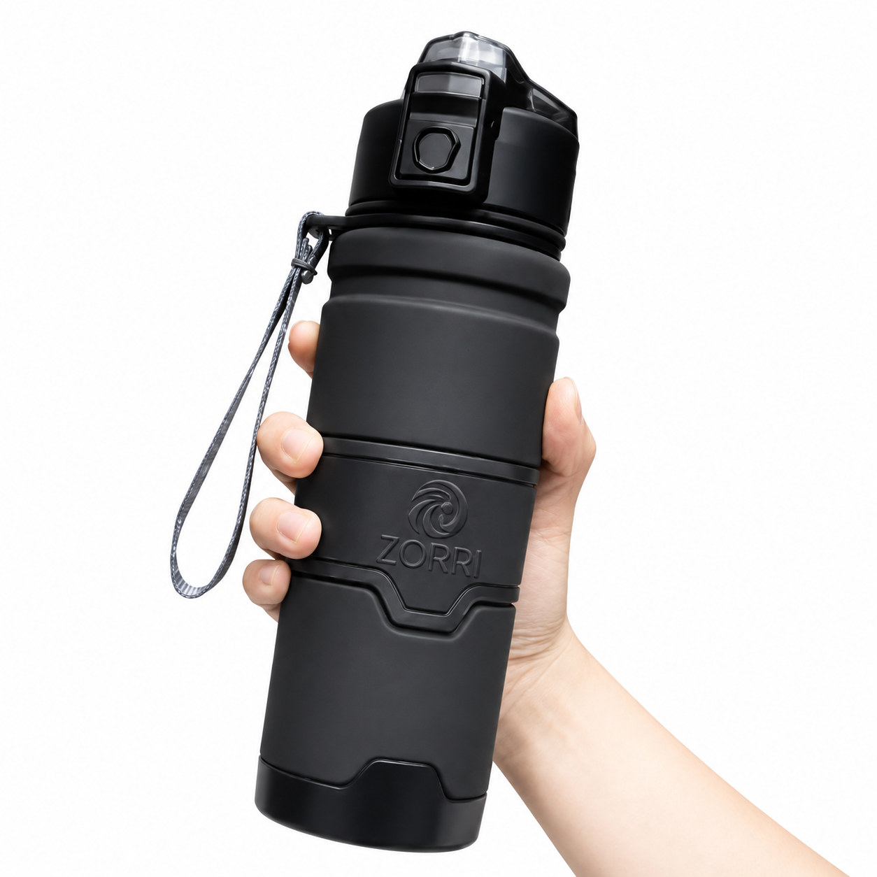 HydroLock Sport Bottle held in hand, showcasing leakproof design and comfortable grip for easy hydration.