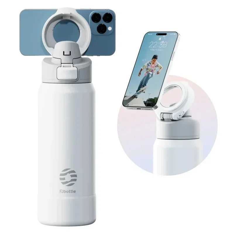 MagSnap Bottle Pro featuring a magnetic phone holder for hands-free use, perfect for hydration on the go.