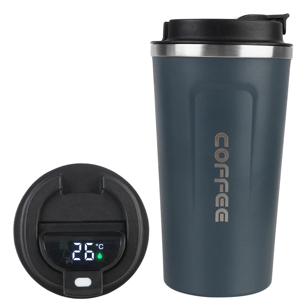 ThermoSip Coffee Cup tumbler with digital temperature display, perfect for enjoying beverages at the right temperature.