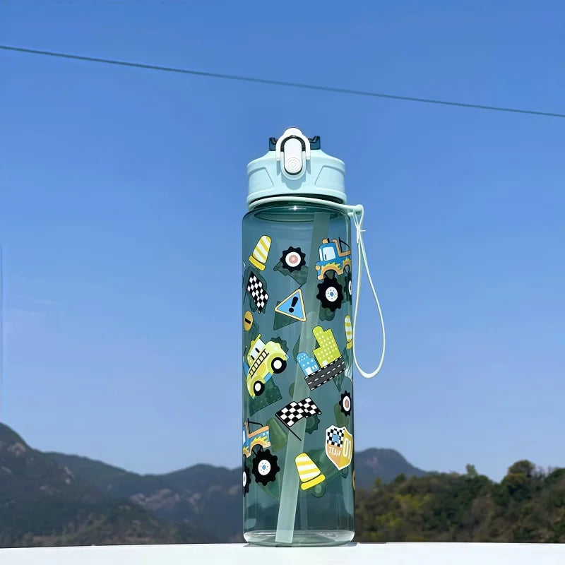 DinoSip Kids Water Bottle with colorful construction vehicle designs, perfect for encouraging hydration in children.