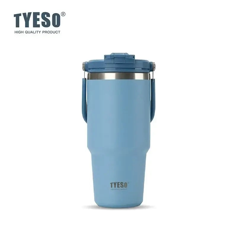 Sky blue insulated tumbler with dual-drink lid for easy hydration on the go.
