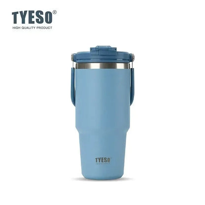 Sky blue insulated tumbler with dual-drink lid for easy hydration on the go.