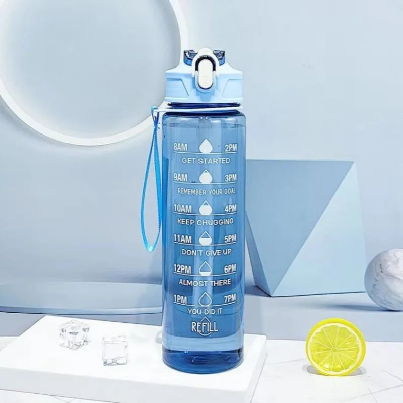 smart water tracking bottle with time markers for daily hydration goals