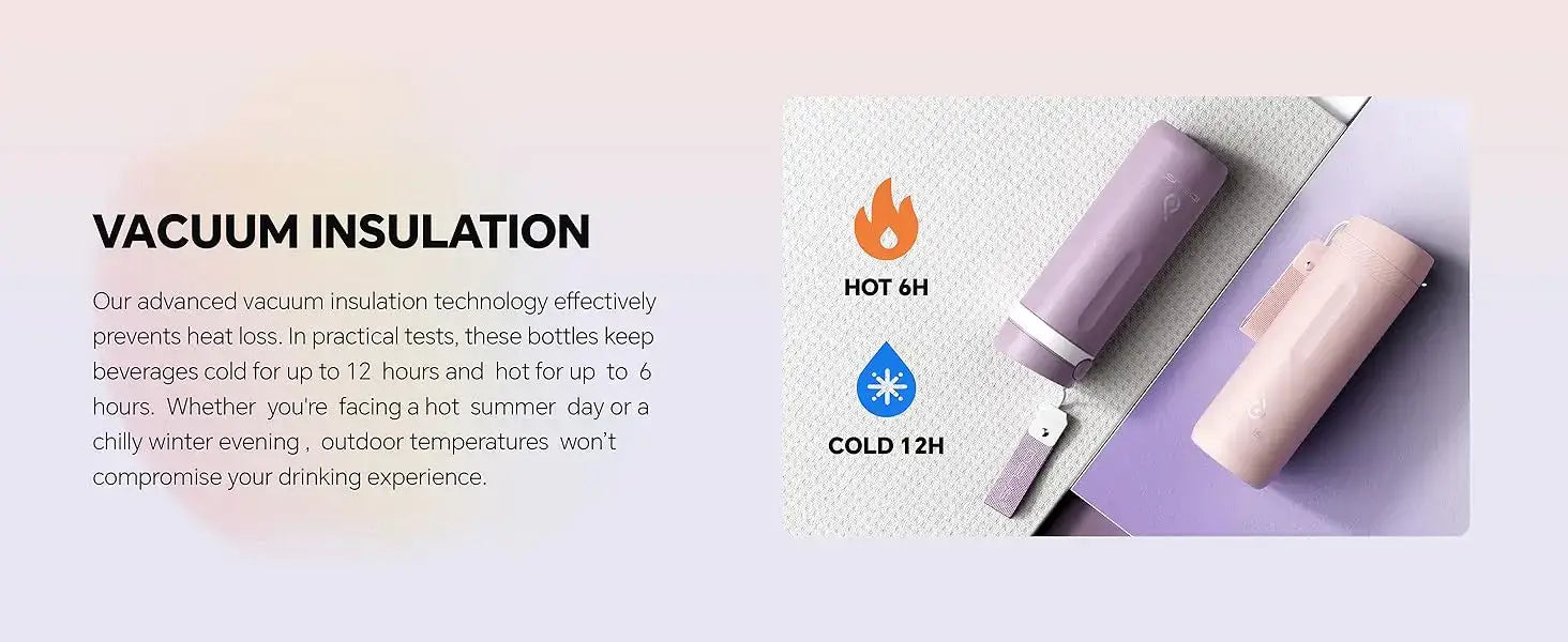 PureSip Thermal Bottle showcasing vacuum insulation technology for hot and cold drinks.