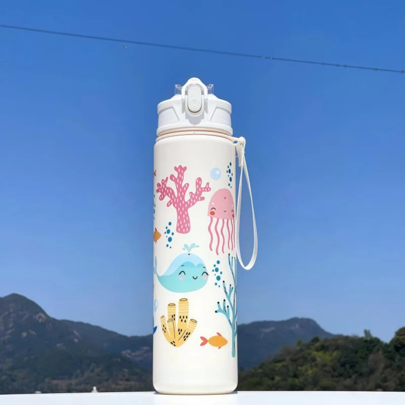 DinoSip Kids Water Bottle featuring playful underwater designs with sea creatures and vibrant colors.