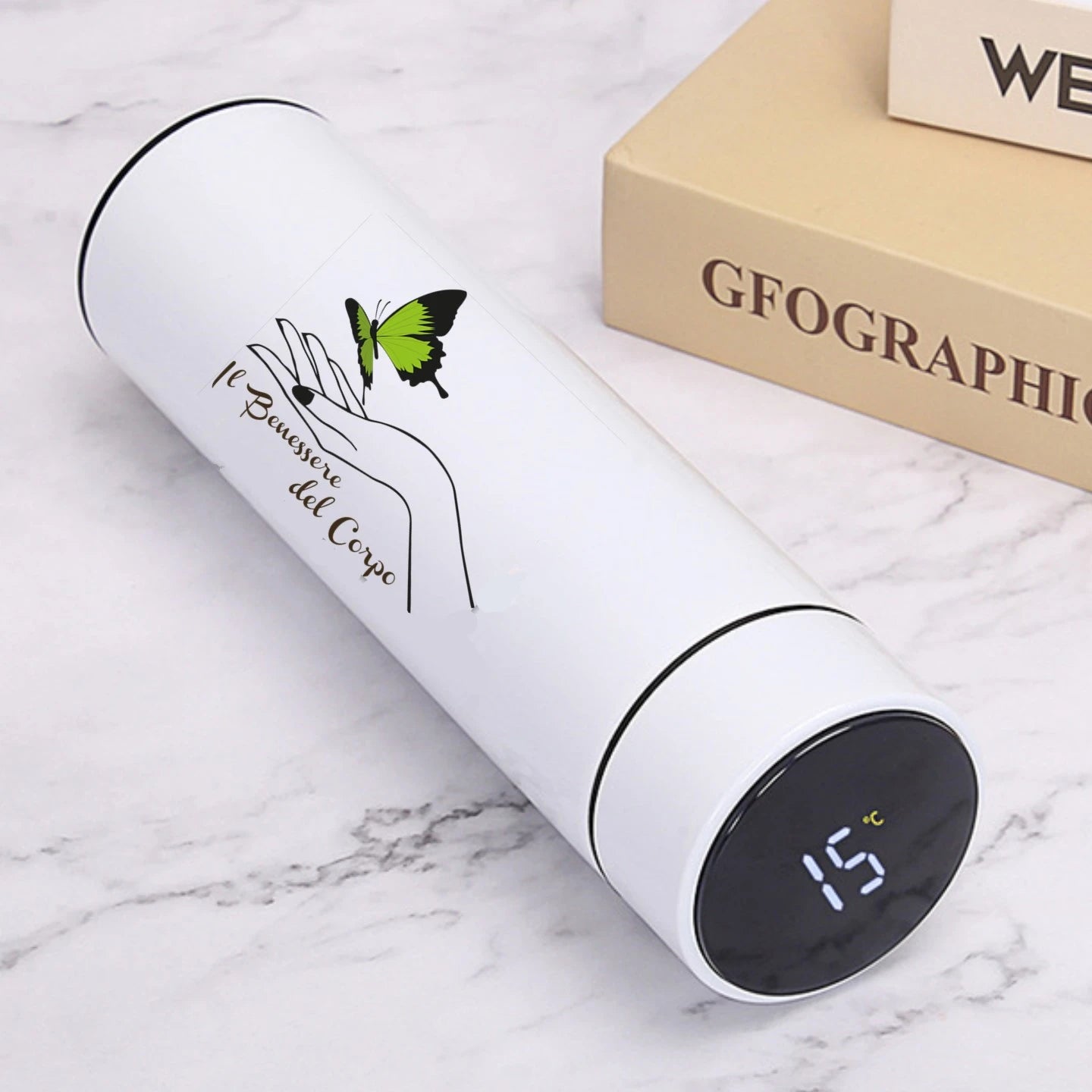 SmartTemp Elite – Custom LED Bottle (500ML) with LED temperature display and custom design.