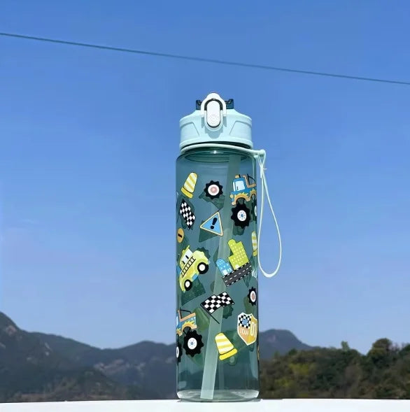 DinoSip Kids Water Bottle featuring playful construction vehicle designs perfect for kids' hydration.