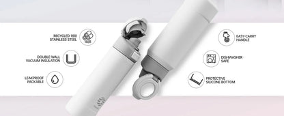 MagSnap Bottle Pro features: recycled stainless steel, double-wall insulation, leakproof design, and easy carry handle.