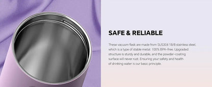 PureSip Thermal Bottle stainless steel interior showcasing safety and durability for hot and cold drinks.