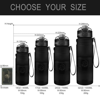 HydroLock Sport Bottle size comparison chart showing different capacities and dimensions for optimal hydration choice.