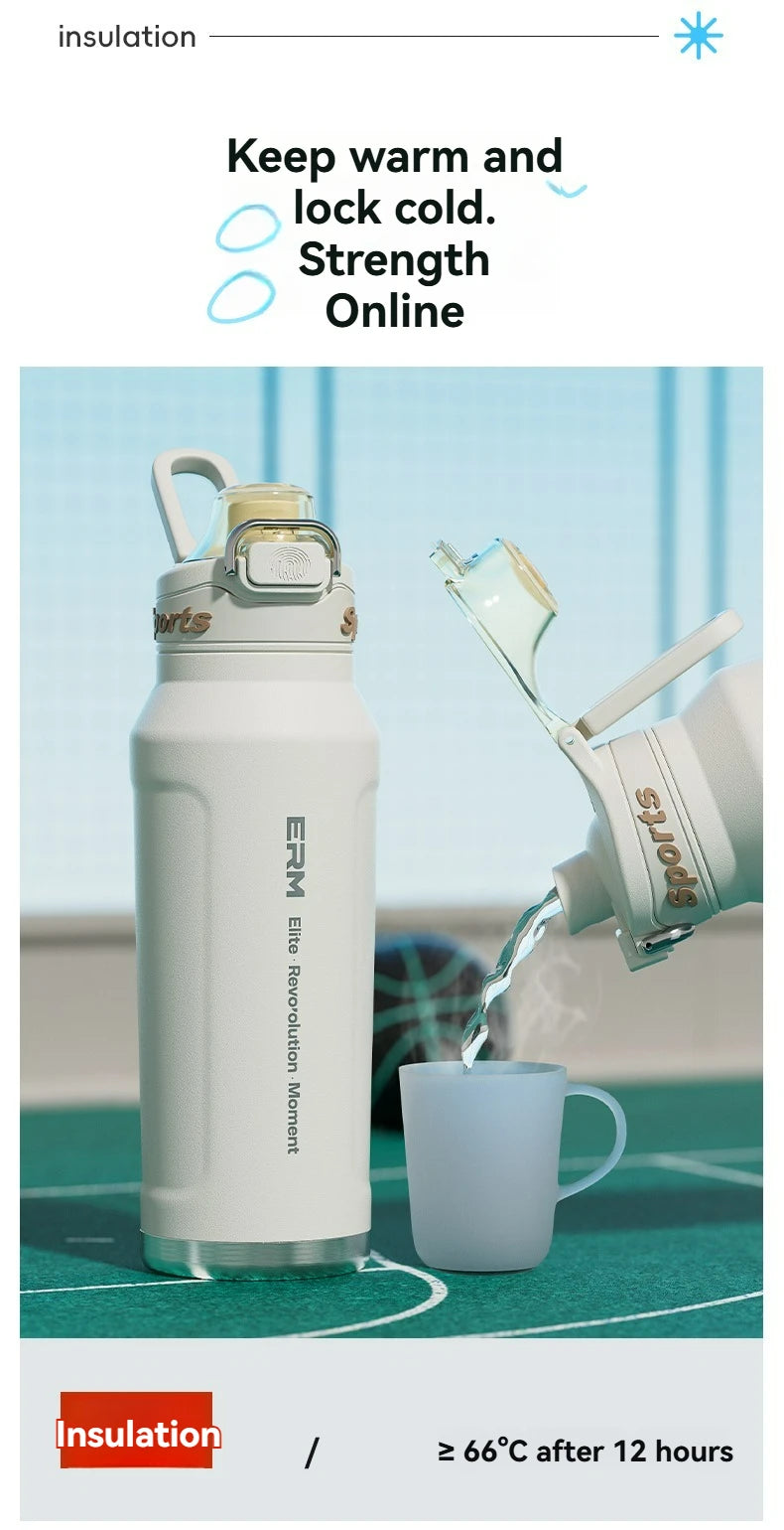 ArcticLock Bottle showcasing insulation features, keeping drinks warm and cold, with ease of use for hydration.