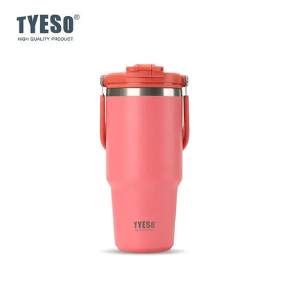 Pomelo Pink insulated tumbler with dual-drink lid, perfect for hydration on the go and vacuum insulated for drinks.