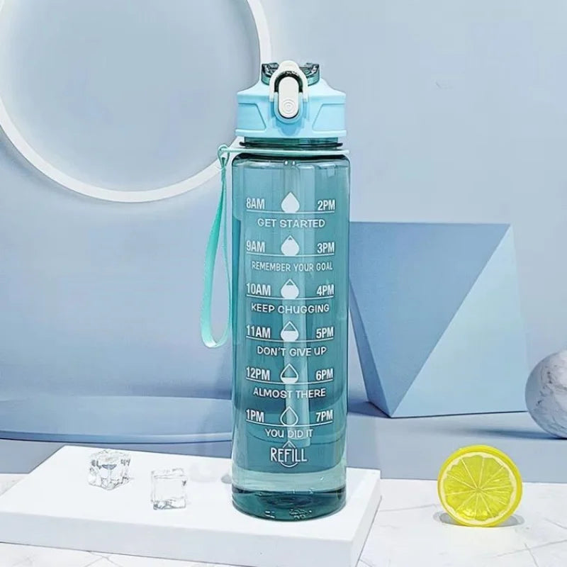 smart water tracking bottle with time markers for daily hydration goals