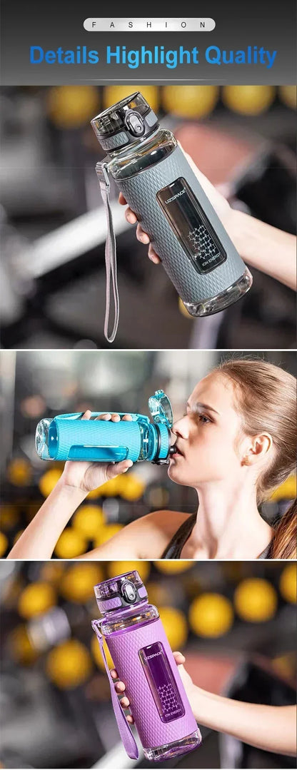 Portable BPA-Free Sports Water Bottle showcasing lightweight design, one-click lid, and vibrant colors for active lifestyles.