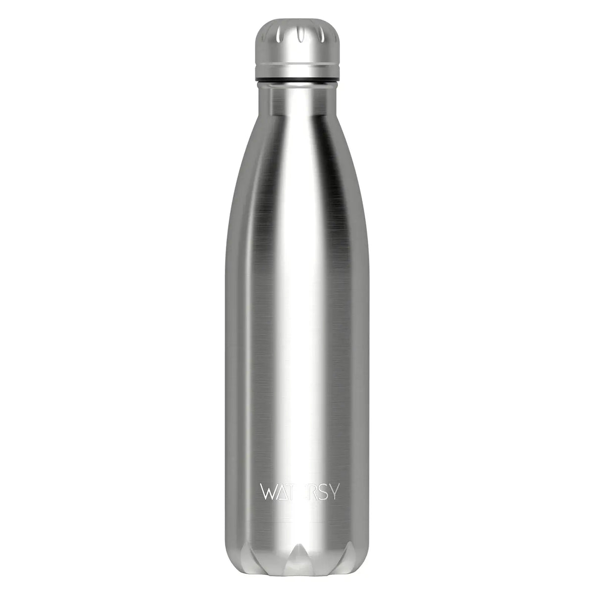 Sleek silver 500ml stainless steel insulated water bottle with double-wall vacuum insulation.