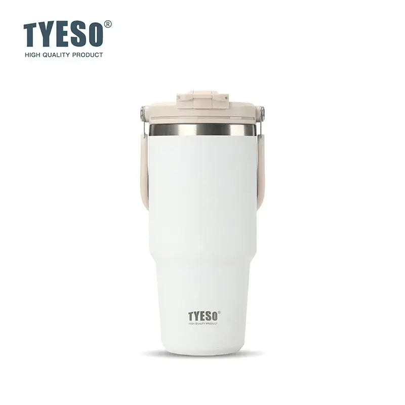 DuoSip insulated tumbler with dual-drink lid in white color, featuring stainless-steel construction and vacuum insulation.