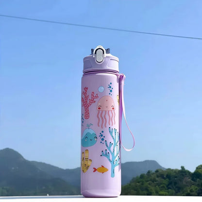 DinoSip Kids Water Bottle featuring playful ocean designs with jellyfish and coral patterns.
