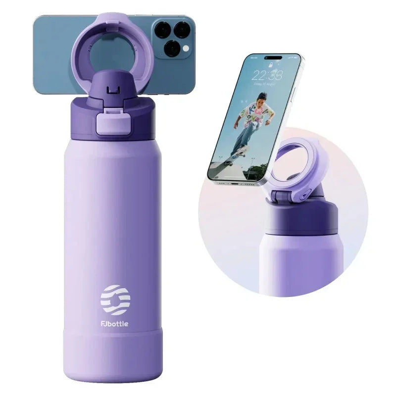 MagSnap Bottle Pro with magnetic phone holder, perfect for hands-free hydration on the go.