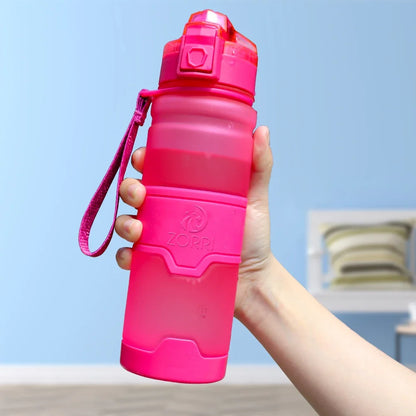 HydroLock Sport Bottle in hand, pink design, lightweight, leak-proof, perfect for workouts and hydration.