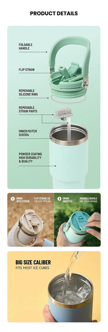 DuoSip Tumbler product details showing insulated tumbler with dual-drink lid features and specifications.