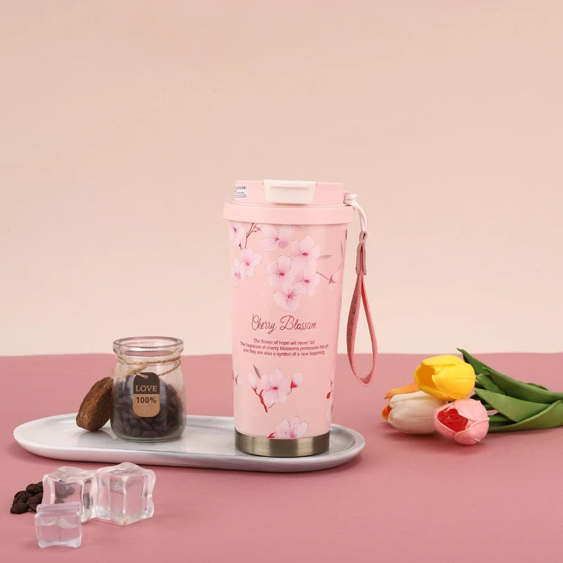 BloomSip Coffee Tumbler featuring a floral design, perfect for stylish sipping on the go.