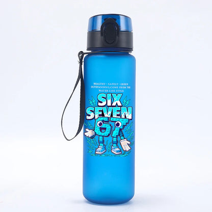 SixSeven kids water bottle with cartoon design featuring a colorful character print and a leak-proof lid.