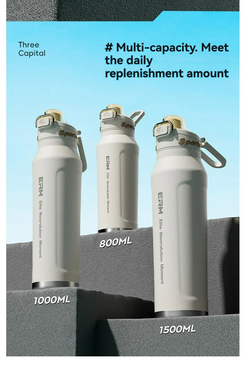 ArcticLock Bottle in three sizes: 1000ML, 800ML, 1500ML showcasing multi-capacity for daily hydration.