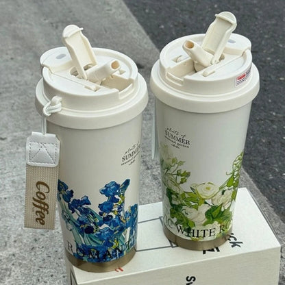 BloomSip Coffee Tumbler with artistic floral design, perfect for keeping drinks hot or cold while on the go.