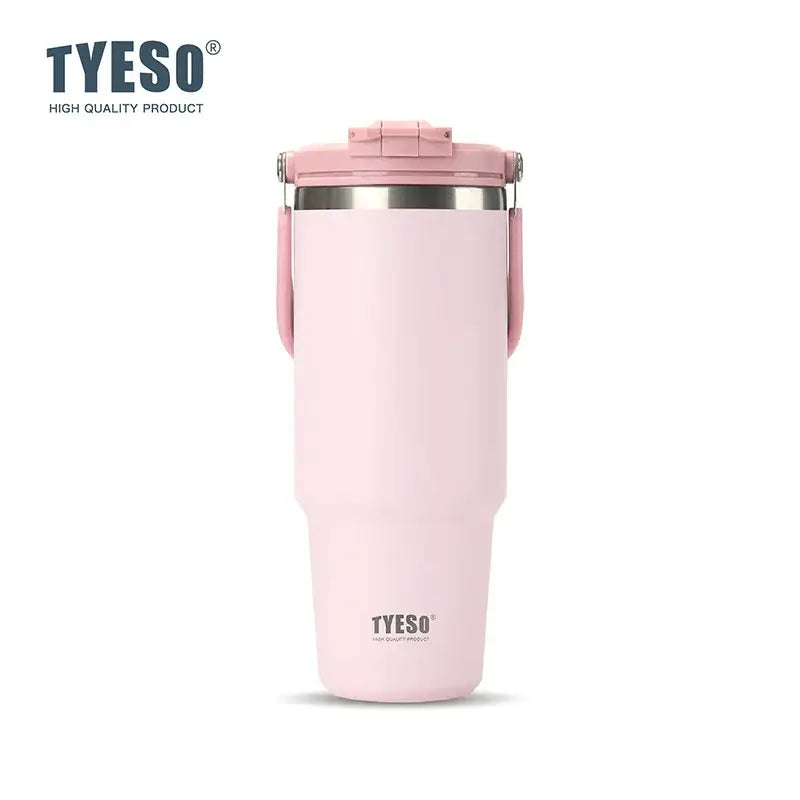 Light pink insulated tumbler with dual-drink lid, perfect for hydration while traveling or at the gym.