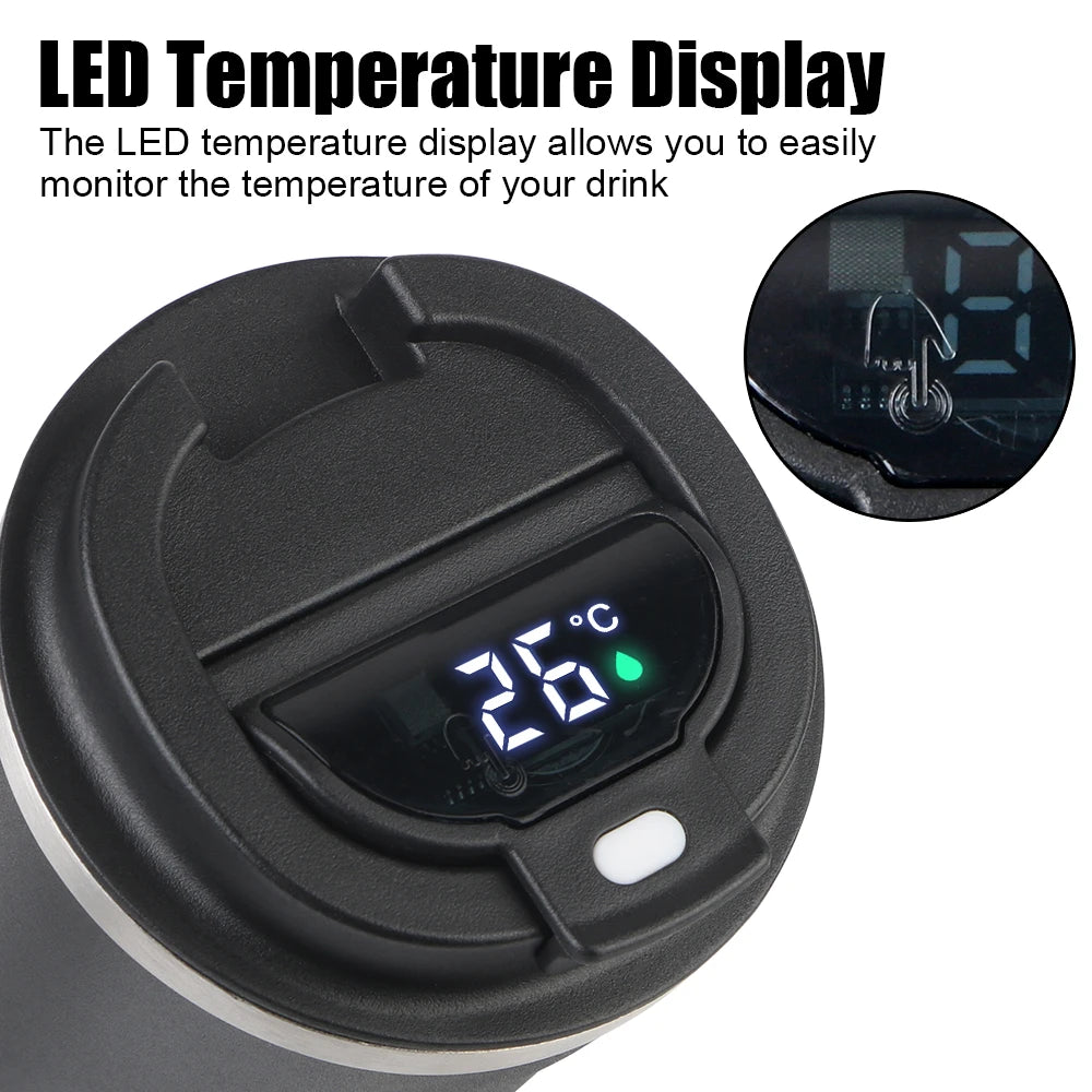 ThermoSip Coffee Cup showing LED temperature display for monitoring drink temperature.
