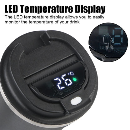 ThermoSip Coffee Cup showing LED temperature display for monitoring drink temperature.