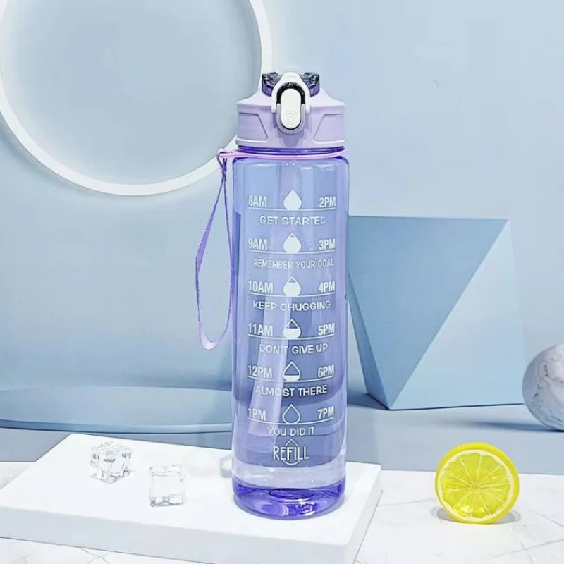 smart water tracking bottle with time markers for hydration goals and refill reminders.