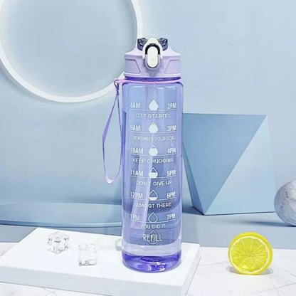 smart water tracking bottle with time markers for hydration goals and refill reminders.
