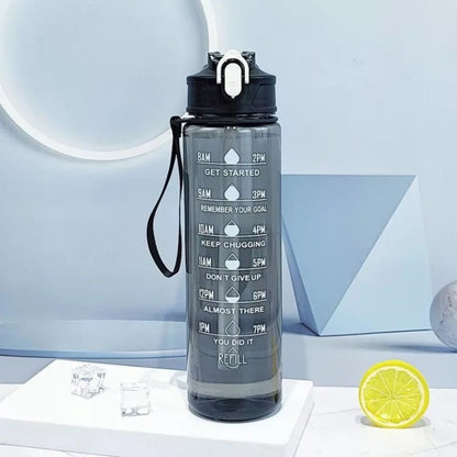HydraTrack Bottle black smart water tracking bottle with time markers for hydration reminders and convenient straw.